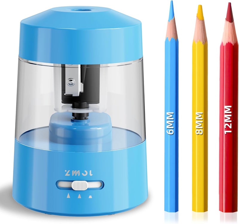 Zmol Electric Pencil Sharpener Battery Operated Power Kids for Colored & Jumbo Pencils No.2/(6-12mm) - Safe & Easy Use Plug in Portable with (AC Adapter,USB, Battery) for Classroom/Office/Home Blue - Image 1